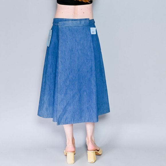 783. LEVI'S VINTAGE Denim Wrap Midi Skirt Sz 34 XL - Picture 4 of 9